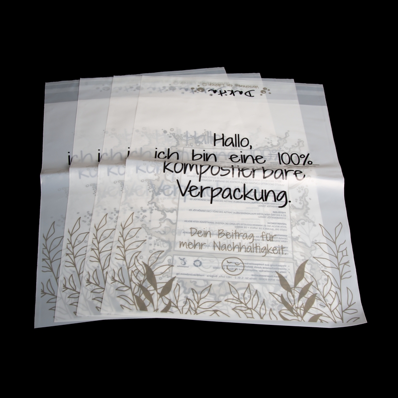 How does the production process of biodegradable self-adhesive bags reduce energy consumption?